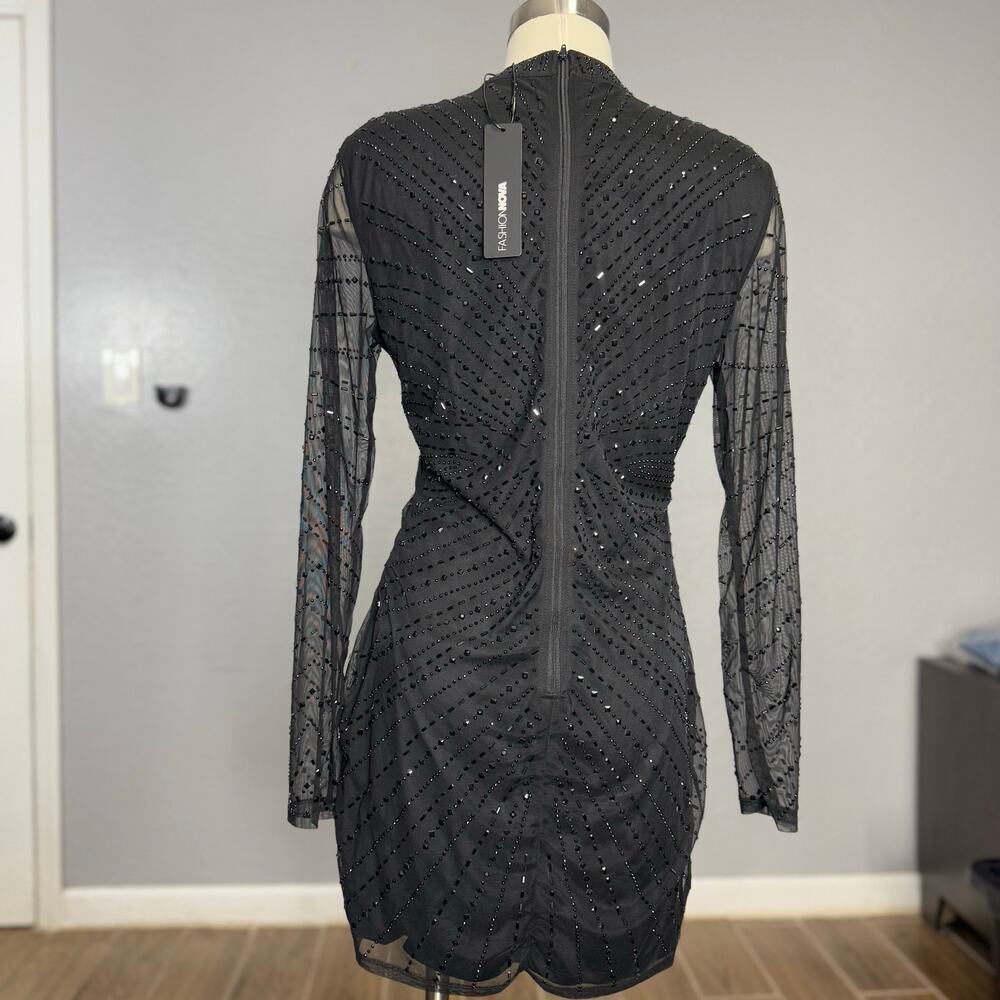 Fashion Nova Livie Rhinestone Mesh Mini Dress, Black, XL - Picture 2 of 5